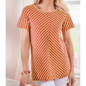 Soft Surroundings Indra Striped Tee Tunic 100% Pima Cotton Koi Orange Stripe XS